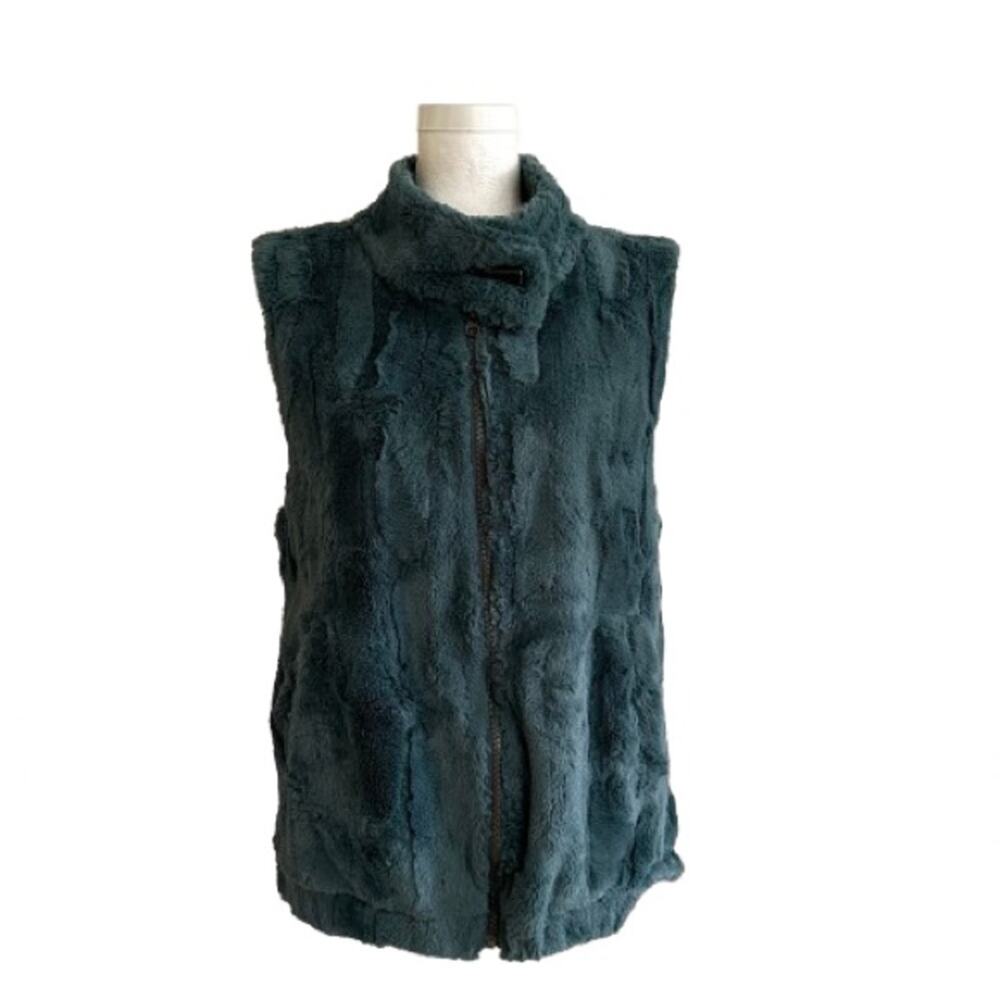 Sanctuary Surplus Vest Coat Green Teal Faux Fur Soft Teddy Jacket Size Medium